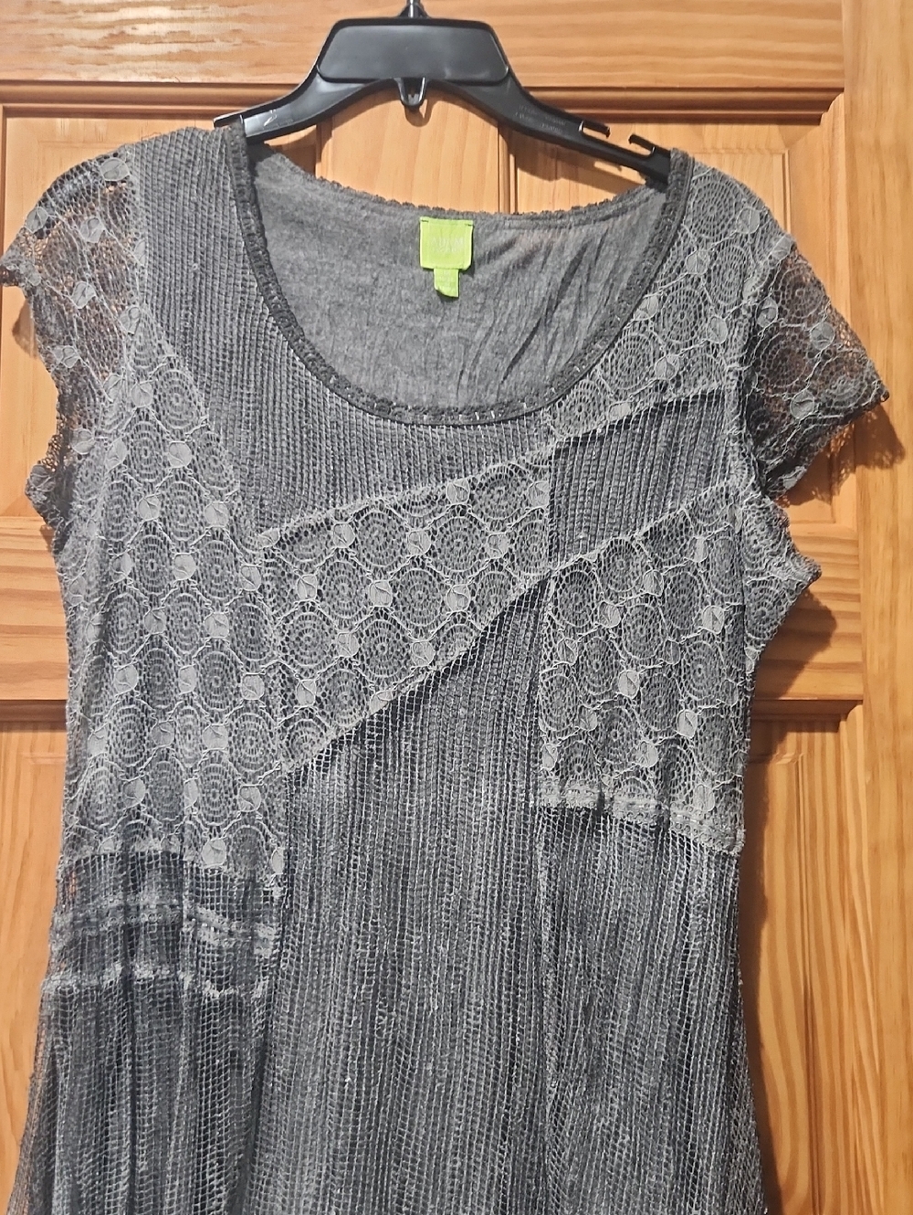 Women's Gray Lace-Panel Midi Dress